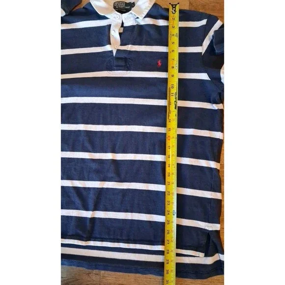Vintage Polo Ralph Lauren Shirt Mens Large Rugby Long Sleeve Navy Striped - Picture 4 of 7